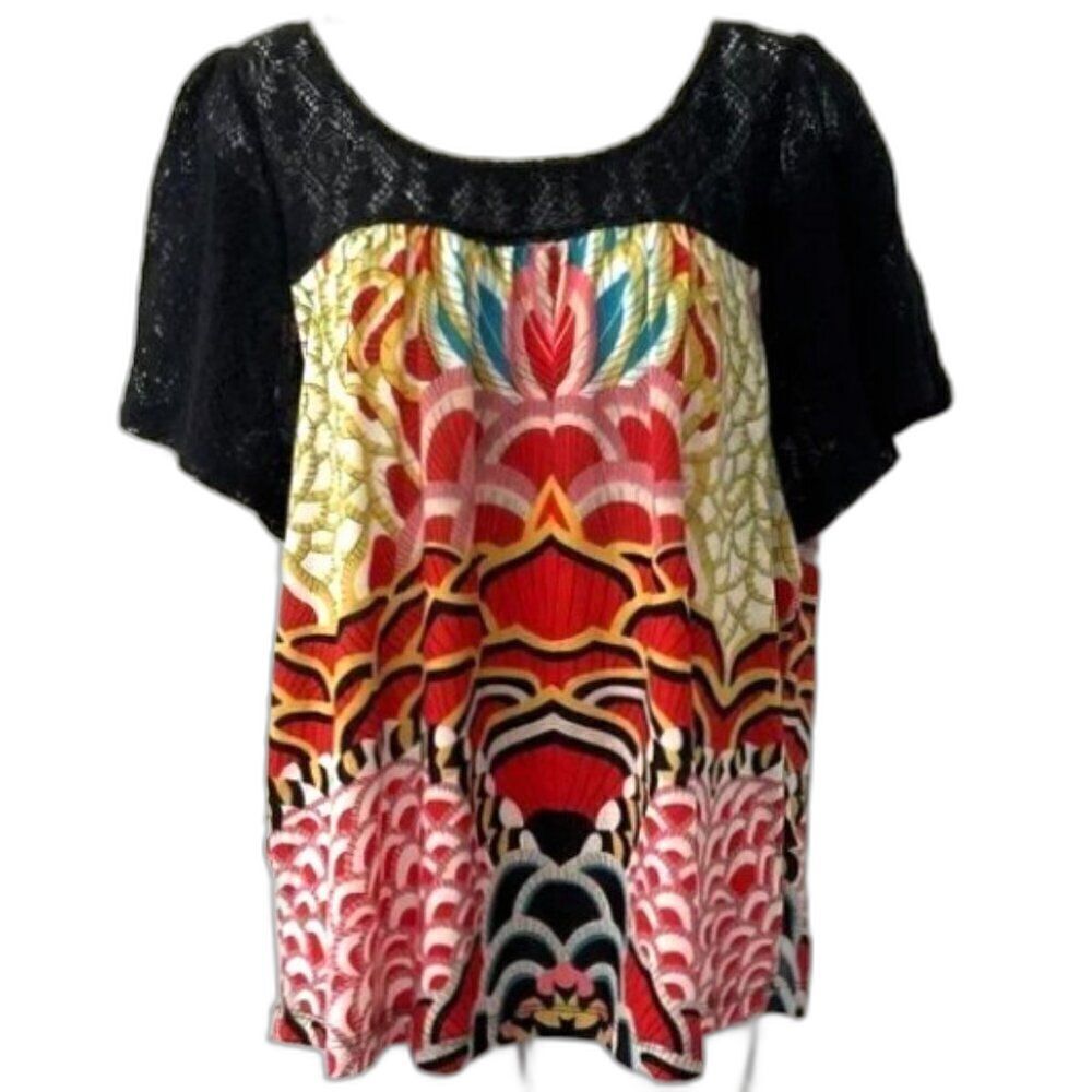 Forever 21 Crochet Lace Top Large, Black Red